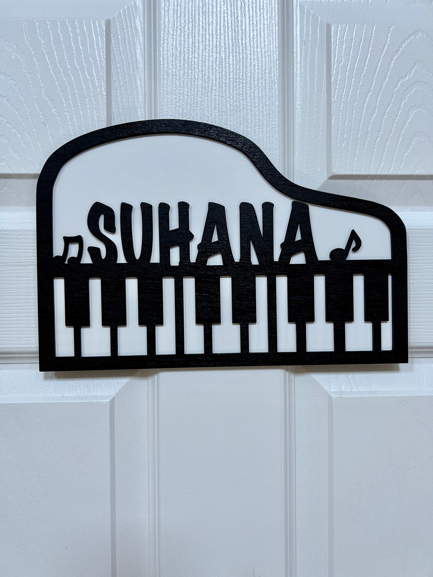 Personalised Piano Keyboard Name Sign, Custom Black & White Name Sign, Gift for Piano Keyboard Enthusiast,Music Birthday Gift