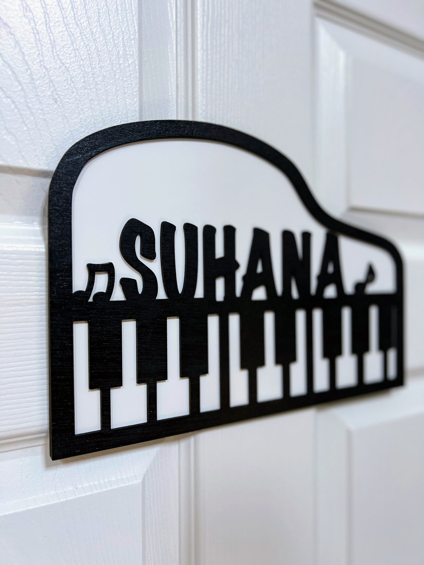 Personalised Piano Keyboard Name Sign, Custom Black & White Name Sign, Gift for Piano Keyboard Enthusiast,Music Birthday Gift