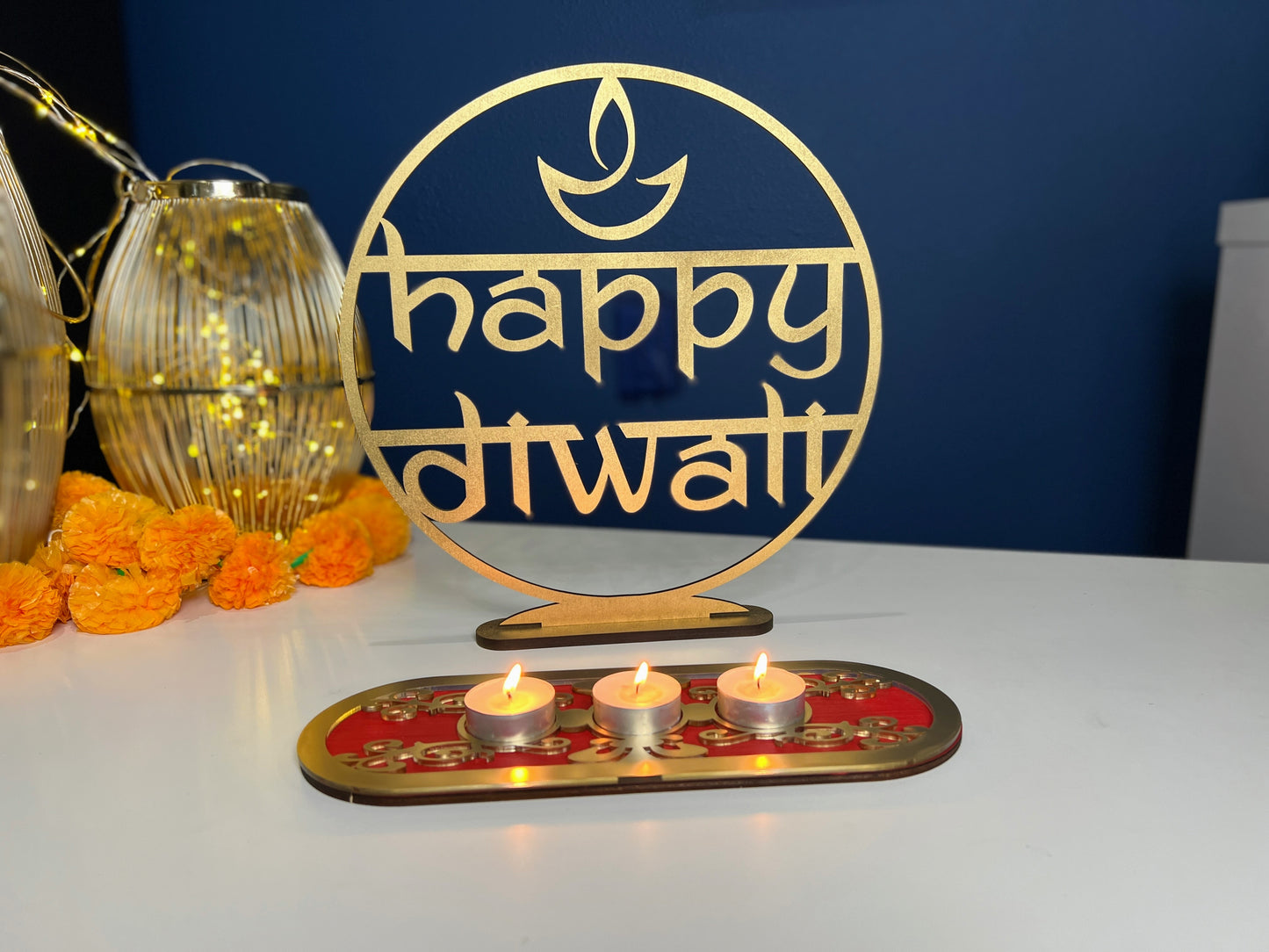 Diwali Decor - Elegant Dipawali Sign and Tea-light holder.